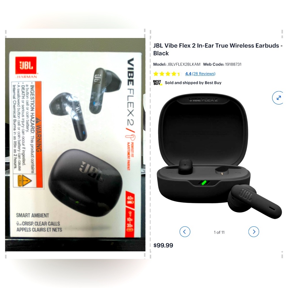 JBL Vibe Flex 2 Wireless Earbuds - Black